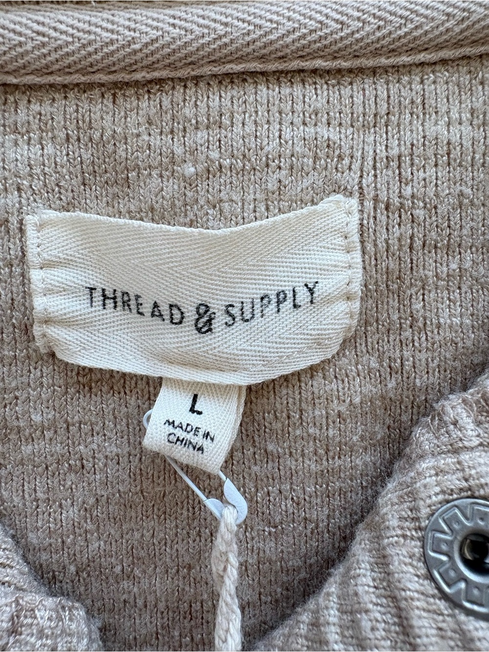 Thread & Supply Taupe Ribbed Button-Neck Pullover - Picture 3 of 3